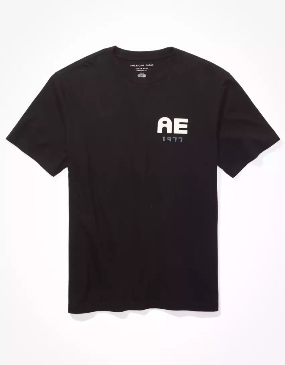 T Shirt Graphique American Eagle AE Super Soft Logo Noir Homme | VEB-42852551